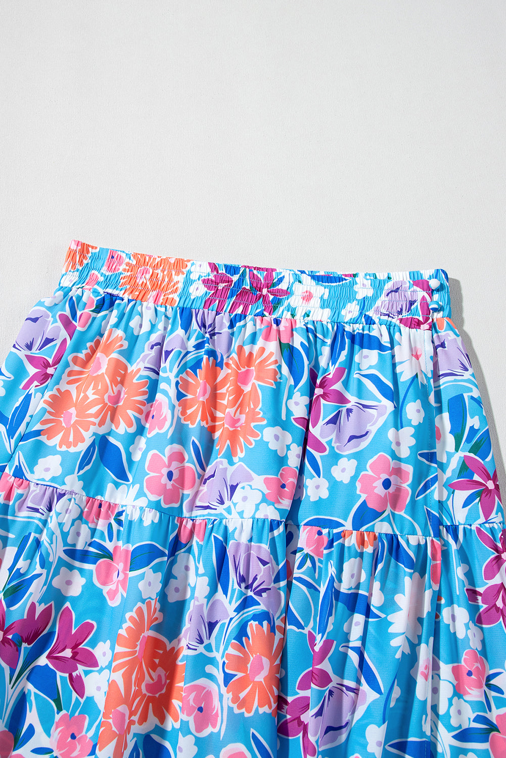 Sky Blue Floral Printed High Waist Split Wrap Long Skirt Skirts & Petticoat JT's Designer Fashion