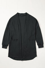 Black Textured Knit Side Pockets Open Front Cardigan Cardigans JT's Designer Fashion