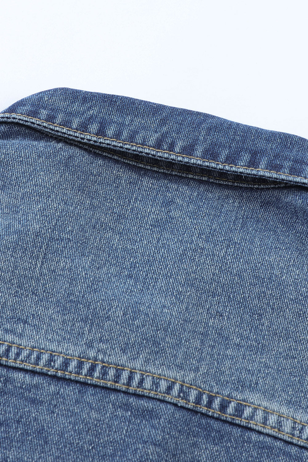 Blue Lapel Distressed Raw Hem Buttons Denim Jacket Denim Jackets JT's Designer Fashion
