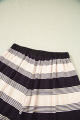 Black Stripe Short Sleeve T Shirt and High Waist Pocketed Shorts Set Short Sets JT's Designer Fashion
