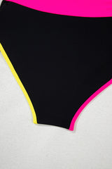 Black Color Block Drawstring Side V Neck High Waist Bikini Set Bikinis JT's Designer Fashion