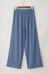 Sail Blue High Waisted Tie Front Side Pocket Wide Leg Flowy Casual Pants Pants & Culotte JT's Designer Fashion