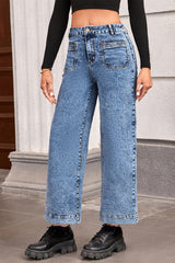 Blue Chic Patch Pocket Straight Leg Loose Jeans Blue 68%Cotton+30%Viscose+2%Elastane Jeans JT's Designer Fashion