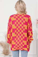 Multicolor Open Front Mixed Checkered Pattern Knit Cardigan Sweaters & Cardigans JT's Designer Fashion
