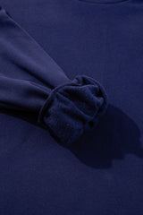 Navy Blue Solid Fleece Lined Drop Shoulder High Low Sweatshirt Sweatshirts & Hoodies JT's Designer Fashion