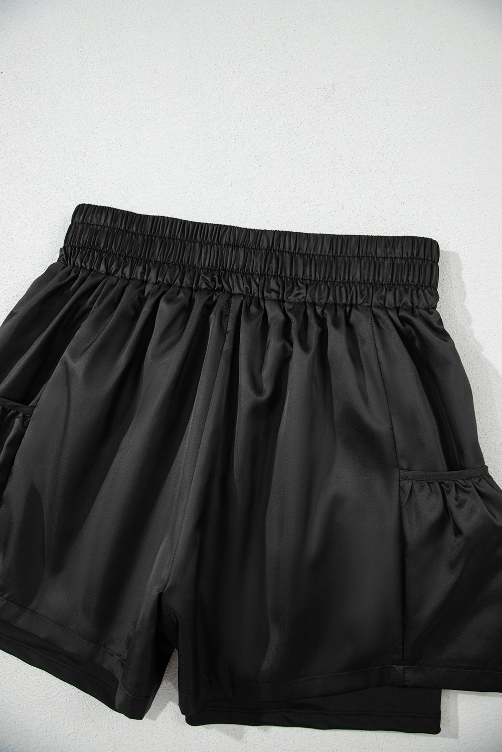 Black Elastic High Waist Pocketed Casual Shorts Casual Shorts JT's Designer Fashion