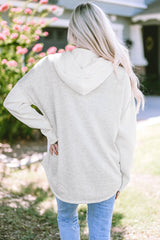Gray Button Up Contrast Knitted Sleeves Hooded Jacket Jackets JT's Designer Fashion