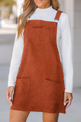 Cinnamon Solid Front Pockets Sleeveless Corduroy Overall Dress Mini Dresses JT's Designer Fashion