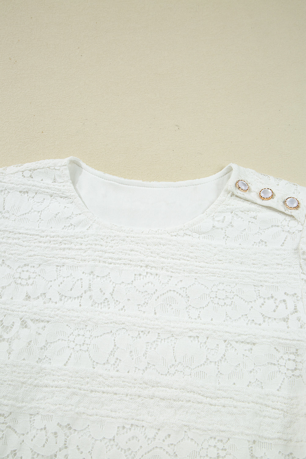 White Lace Crochet Round Neck Puff Sleeve Shift Mini Dress Mini Dresses JT's Designer Fashion