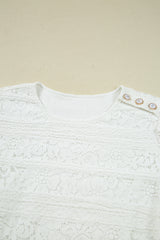 White Lace Crochet Round Neck Puff Sleeve Shift Mini Dress Mini Dresses JT's Designer Fashion