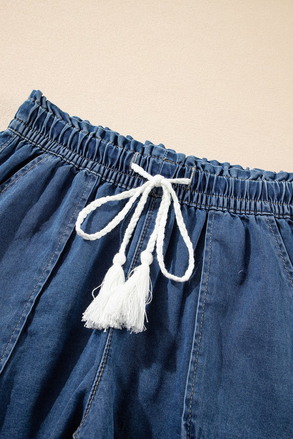 Ashleigh Blue Raw Hem Drawstring High Waist Denim Shorts with Pockets Denim Shorts JT's Designer Fashion