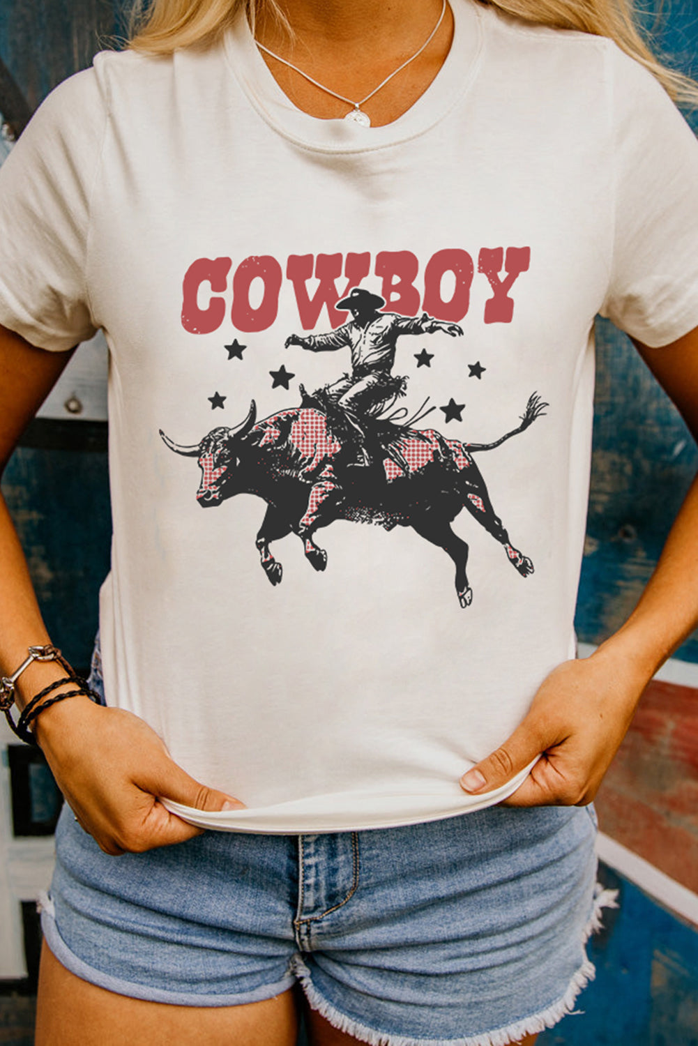 White COWBOY Star Graphic Crewneck Western Fashion Tee Graphic Tees JT's Designer Fashion