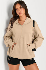 Parchment Solid Kangaroo Pocket Half Zipper Oversized Hoodie Sweatshirts & Hoodies JT's Designer Fashion