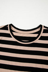 Black Stripe Casual Round Neck T-shirt Maxi Dress with Pockets T Shirt Dresses JT's Designer Fashion