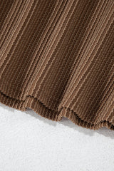 Chestnut Corded Knit Long Sleeve Top and High Waist Shorts Set Short Sets JT's Designer Fashion