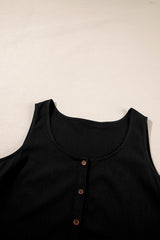 Black Plus Size Sleeveless Button Front Loose Jumpsuit Plus Size Bottoms JT's Designer Fashion