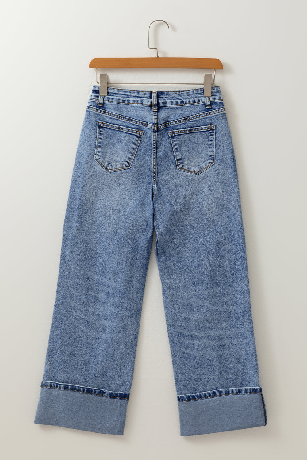 Myosotis Center Seam Cuffed Hem Straight High Waist Jeans Jeans JT's Designer Fashion