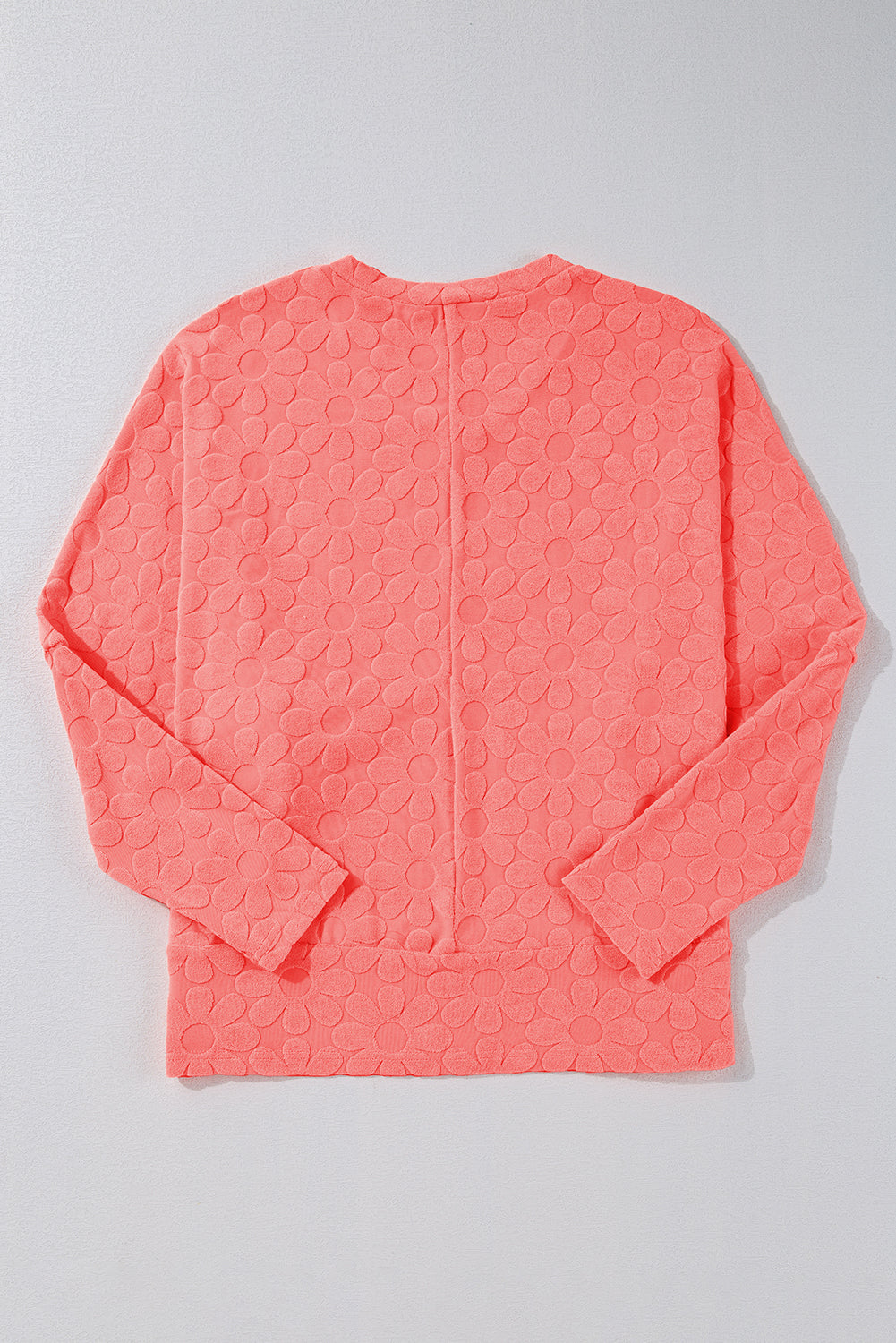 Apricot Pink Oversized Floral Jacquard V Neck Long Sleeve Top Long Sleeve Tops JT's Designer Fashion