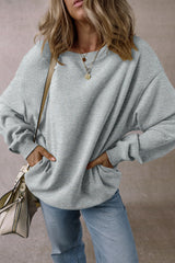Light Grey Solid Loose Crew Neck Fleece Sweatshirt Sweatshirts & Hoodies JT's Designer Fashion