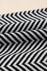 White Stripe Buttoned Front V Neck Herringbone Cardigan Cardigans JT's Designer Fashion