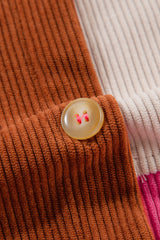 Rose Red Colorblock Curved Hem Corduroy Shacket with Pocket Jackets JT's Designer Fashion