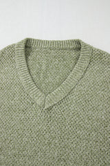 Jungle Green Loose Eyelet V Neck Drop Shoulder Sweater Sweaters JT's Designer Fashion