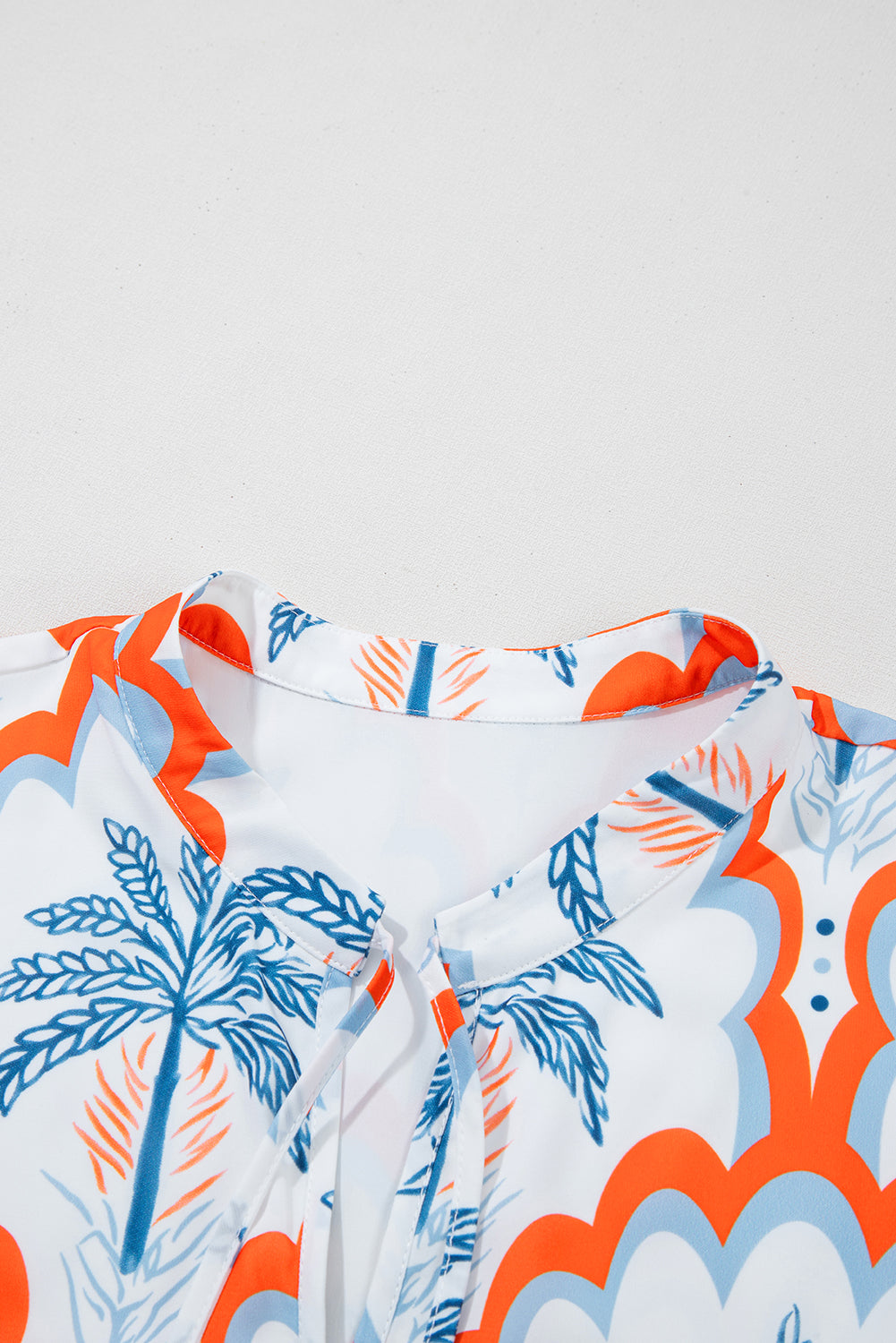 Orange Contrast Palm Tree Printed Short Sleeve Flowy Dress Mini Dresses JT's Designer Fashion