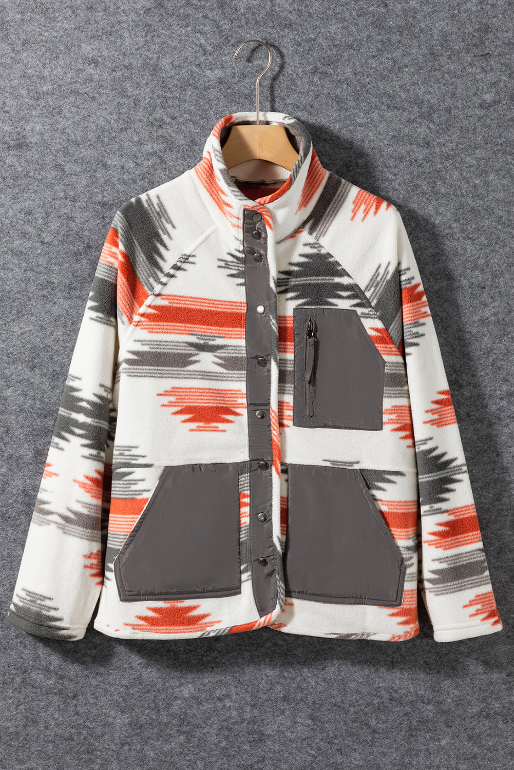 Multicolour Aztec Fleece Patchwork Snap Button Jacket Jackets JT's Designer Fashion