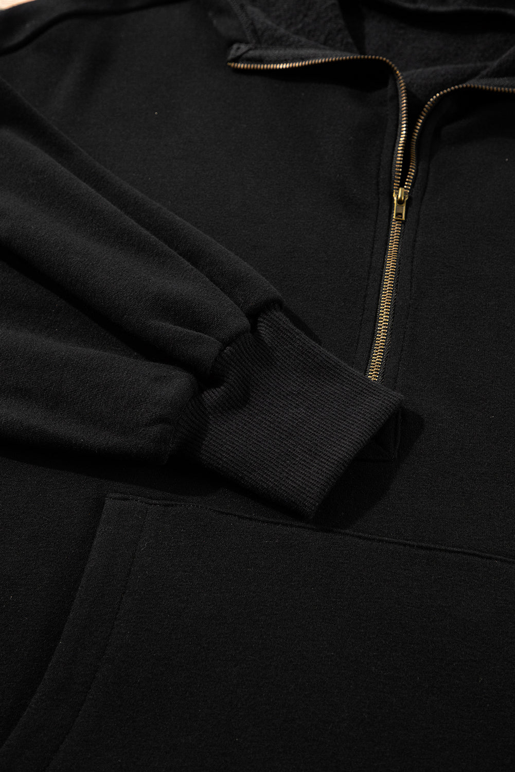 Black Fleece Lined Half Zipper Kangaroo Pockets Loose Hoodie Sweatshirts & Hoodies JT's Designer Fashion