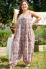 Multicolour Plus Size Paisley Print Sleeveless V Neck Jogger Jumpsuit Plus Size Bottoms JT's Designer Fashion