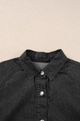 Black Frilled Short Sleeve Button Up Loose Denim Shirt Dress Mini Dresses JT's Designer Fashion