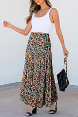 Brown Leopard Floral Reversible Ruffle Hem Maxi Skirt Skirts & Petticoat JT's Designer Fashion