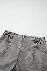 Gray Zipped Light Wash Cuffed Edge Denim Shorts Denim Shorts JT's Designer Fashion