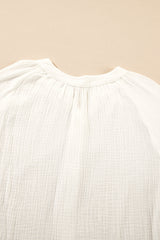 White Embroidered Textured Buttoned Crew Neck Shirt Blouses & Shirts JT's Designer Fashion