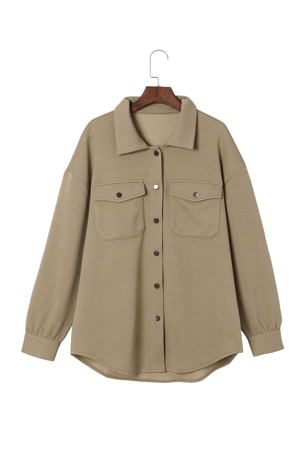 Khaki Solid Textured Flap Pocket Buttoned Shacket Jackets JT's Designer Fashion