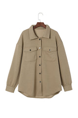 Khaki Solid Textured Flap Pocket Buttoned Shacket Jackets JT's Designer Fashion