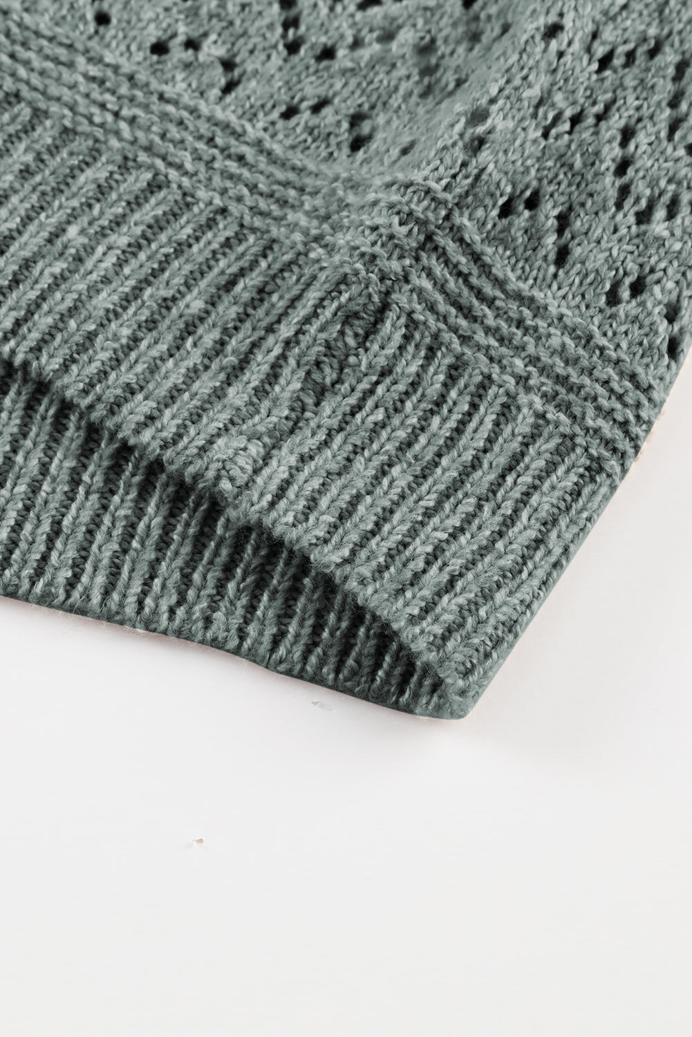 Mist Green Eyelet Pattern Detail V Neck Drop Shoulder Sweater Sweaters JT's Designer Fashion
