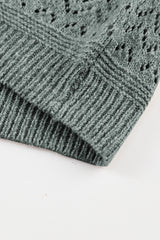 Mist Green Eyelet Pattern Detail V Neck Drop Shoulder Sweater Sweaters JT's Designer Fashion