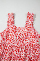 Pink Geometric Print Knot Back Sleeveless Ruffle Hem Dress Midi Dresses JT's Designer Fashion