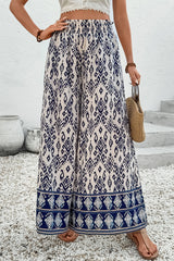 Blue Boho Pattern Print High Waist Wide Leg Loose Pants Pants & Culotte JT's Designer Fashion