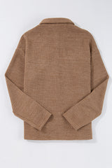 Dark Khaki Solid Color Corduroy Buttoned Long Sleeve Shacket Jackets JT's Designer Fashion