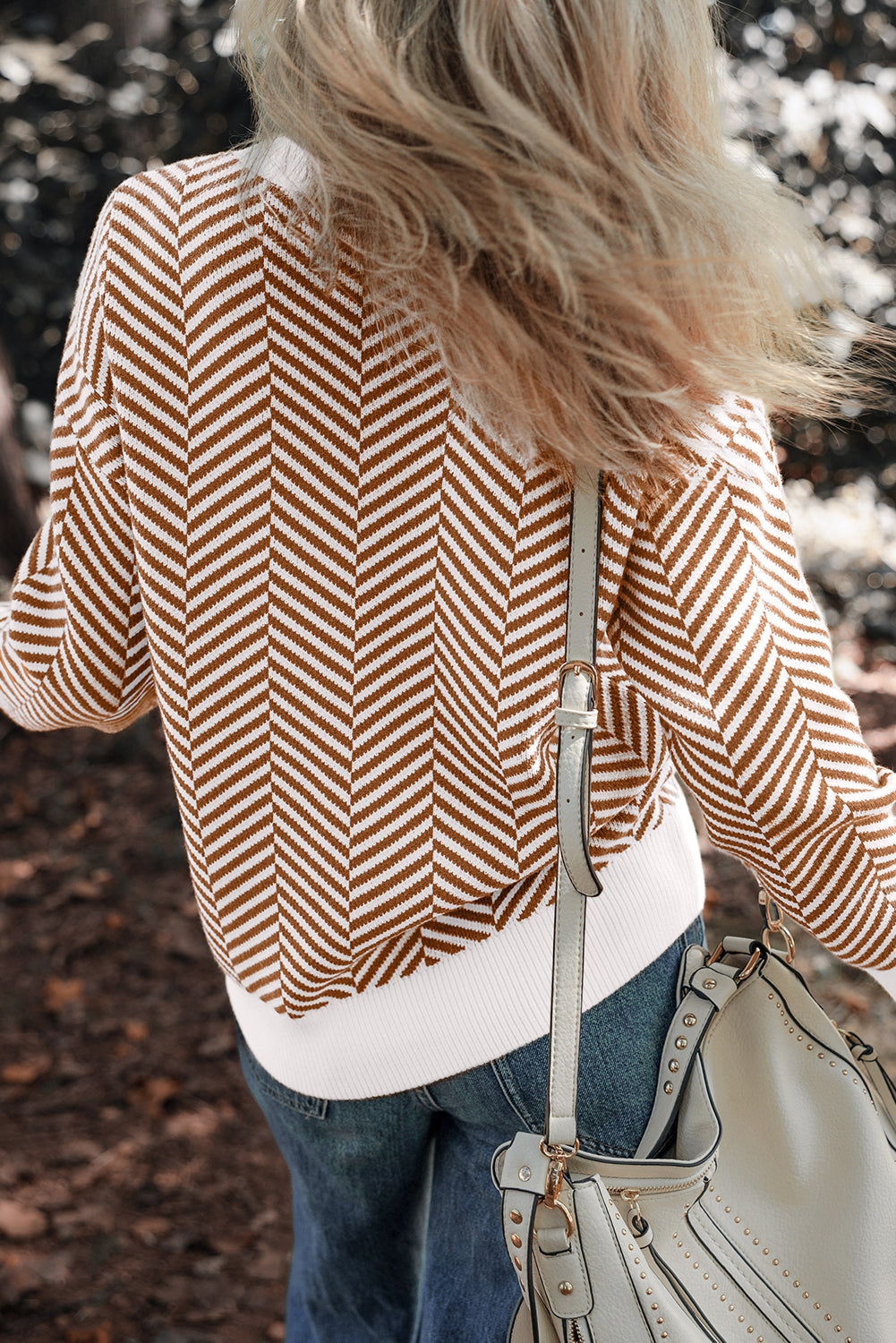 Coffee Contrast Edge Crew Neck Drop Shoulder Sweater Sweaters JT's Designer Fashion