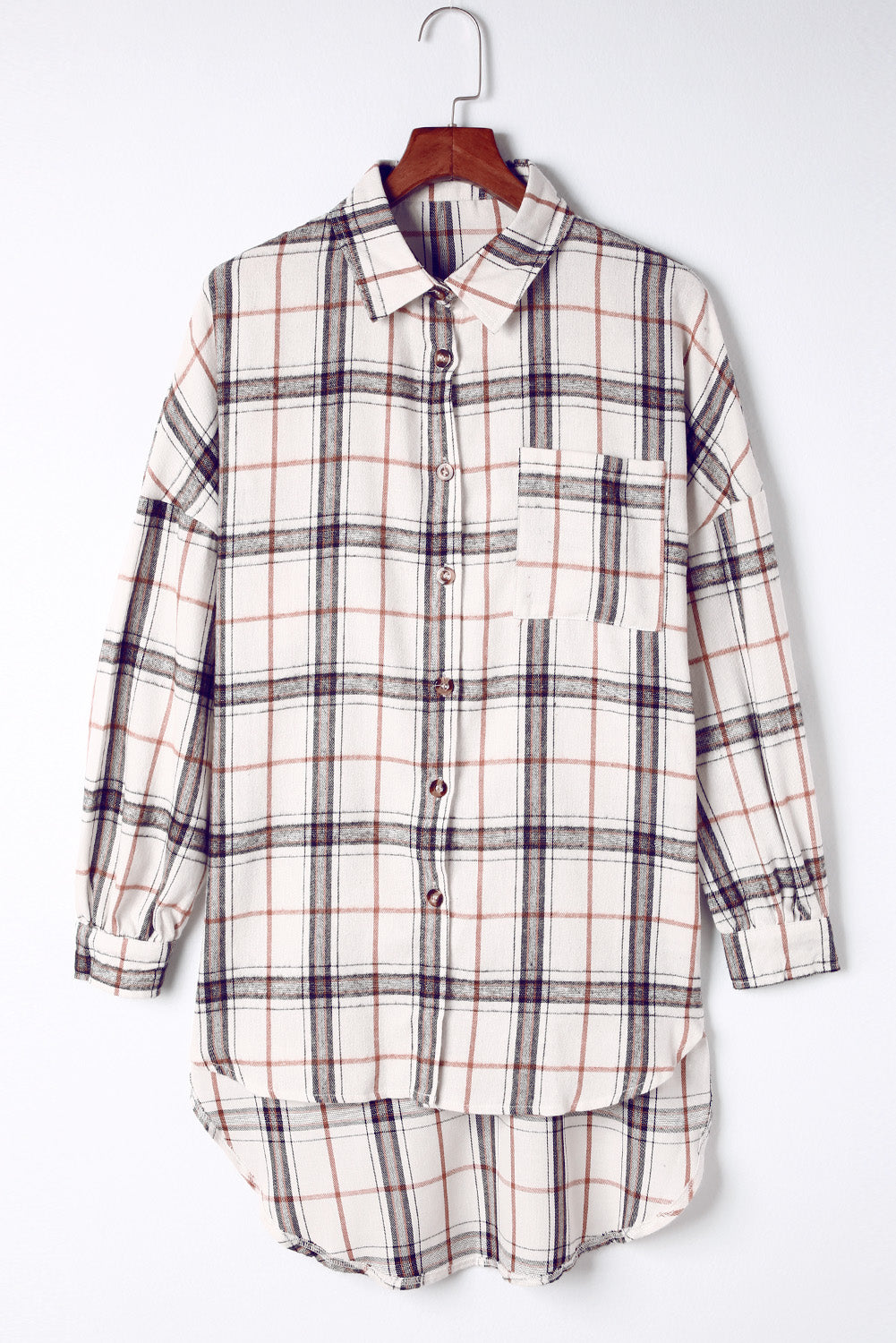 White Oversized Plaid Pattern Shacket with Slits Plaid Shackets JT's Designer Fashion