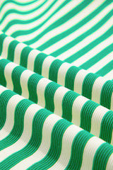Green Stripe Print Contrast Collar Split Neck Flutter Sleeve Short Dress Mini Dresses JT's Designer Fashion