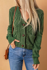 Green Front Pockets Buttons Textured Cardigan Sweaters & Cardigans JT's Designer Fashion
