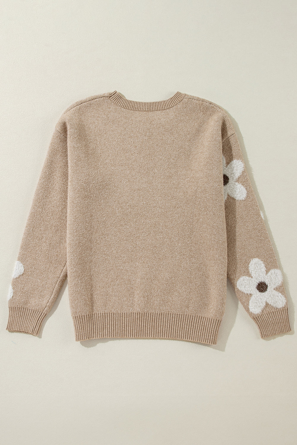 Parchment Flower Pattern Ribbed Trim Crew Neck Sweater Sweaters JT's Designer Fashion