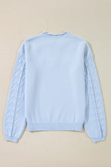 Beau Blue Flower Detail Knitted Notched Neck Sweater Sweaters JT's Designer Fashion