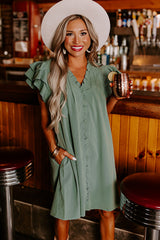 Mist Green Ruffle Sleeve V Neck Frilled Shift Dress Dresses JT's Designer Fashion