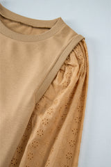 Pale Khaki Textured Patchwork Round Neck Sweatshirt Sweatshirts & Hoodies JT's Designer Fashion