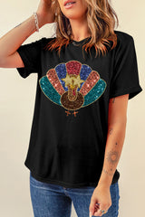 Black Glitter Turkey Graphic Thanksgiving T Shirt Graphic Tees JT's Designer Fashion